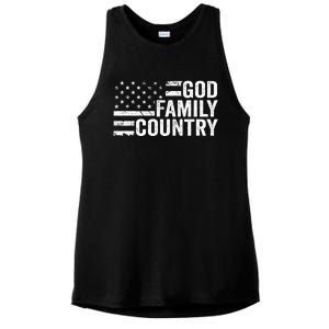 God Family Country Patriotic Christian American Flag Ladies PosiCharge Tri-Blend Wicking Tank