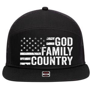 God Family Country Patriotic Christian American Flag 7 Panel Mesh Trucker Snapback Hat