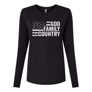 God Family Country Patriotic Christian American Flag Womens Cotton Relaxed Long Sleeve T-Shirt