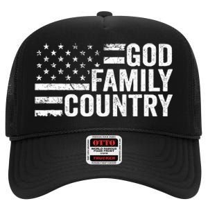 God Family Country Patriotic Christian American Flag High Crown Mesh Back Trucker Hat