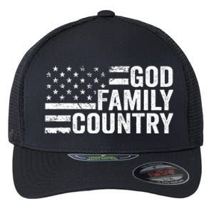 God Family Country Patriotic Christian American Flag Flexfit Unipanel Trucker Cap