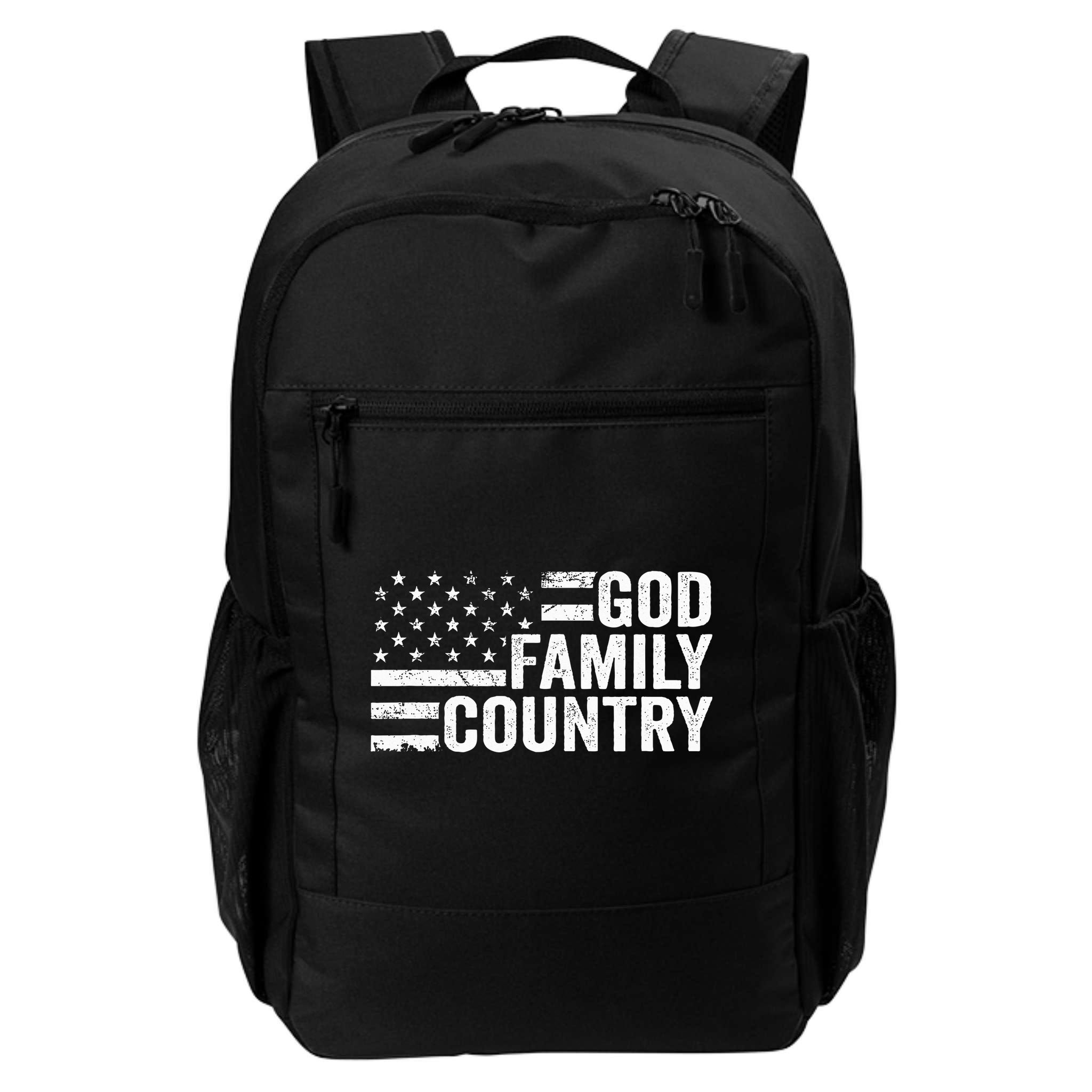 God Family Country Patriotic Christian American Flag Backpack