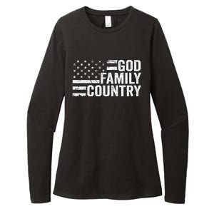 God Family Country Patriotic Christian American Flag Womens CVC Long Sleeve Shirt