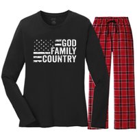 God Family Country Patriotic Christian American Flag Women's Long Sleeve Flannel Pajama Set 