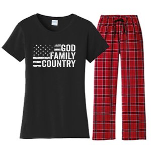 God Family Country Patriotic Christian American Flag Women's Flannel Pajama Set