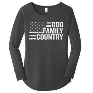 God Family Country Patriotic Christian American Flag Women's Perfect Tri Tunic Long Sleeve Shirt