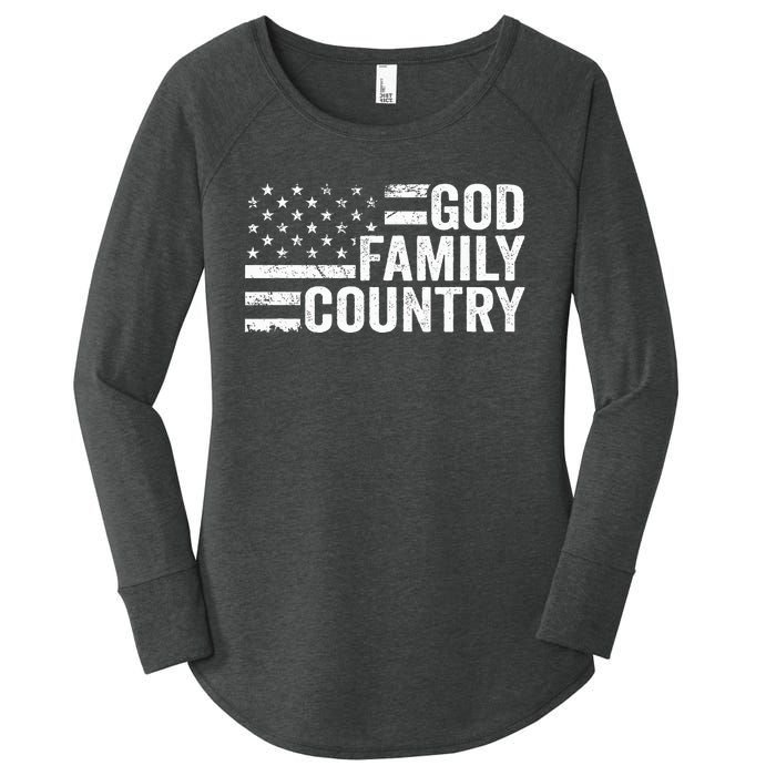 God Family Country Patriotic Christian American Flag Women's Perfect Tri Tunic Long Sleeve Shirt