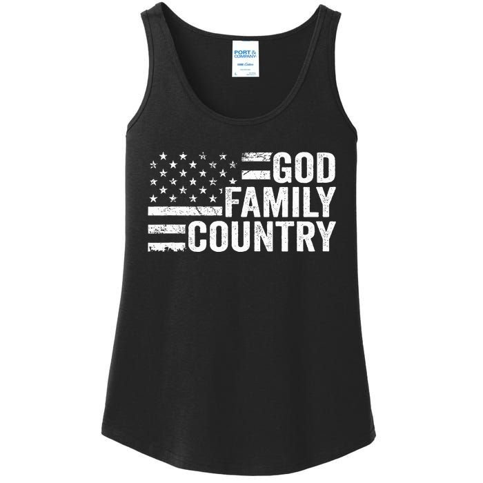 God Family Country Patriotic Christian American Flag Ladies Essential Tank