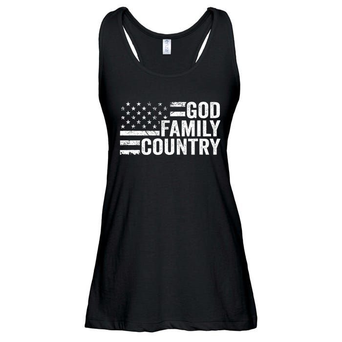 God Family Country Patriotic Christian American Flag Ladies Essential Flowy Tank