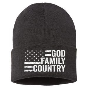 God Family Country Patriotic Christian American Flag Sustainable Knit Beanie