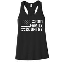 God Family Country Patriotic Christian American Flag Women's Racerback Tank