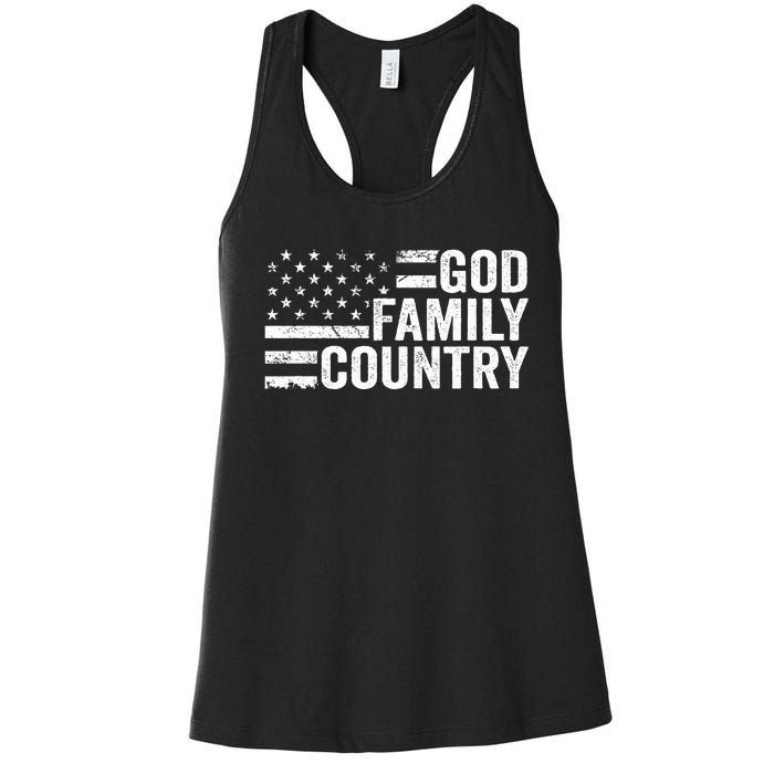 God Family Country Patriotic Christian American Flag Women's Racerback Tank