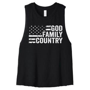 God Family Country Patriotic Christian American Flag Women's Racerback Cropped Tank