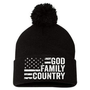 God Family Country Patriotic Christian American Flag Pom Pom 12in Knit Beanie