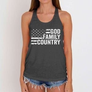 God Family Country Patriotic Christian American Flag Women's Knotted Racerback Tank