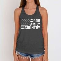 God Family Country Patriotic Christian American Flag Women's Knotted Racerback Tank