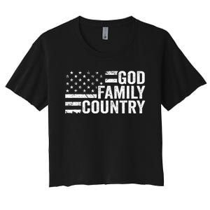 God Family Country Patriotic Christian American Flag Women's Crop Top Tee