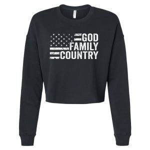 God Family Country Patriotic Christian American Flag Cropped Pullover Crew