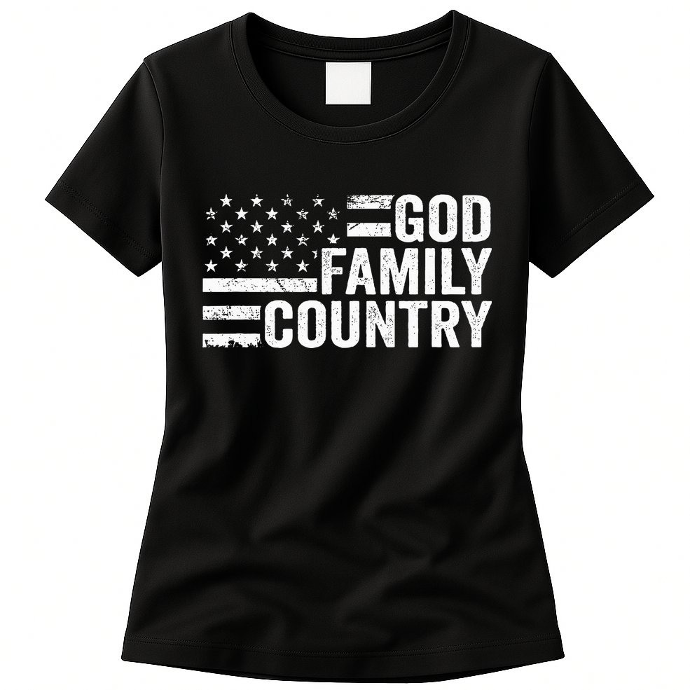 God Family Country Patriotic Christian American Flag Womens T-Shirt