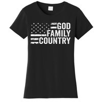 God Family Country Patriotic Christian American Flag Women's T-Shirt