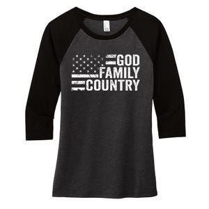 God Family Country Patriotic Christian American Flag Women's Tri-Blend 3/4-Sleeve Raglan Shirt