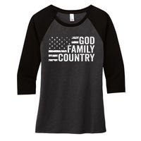 God Family Country Patriotic Christian American Flag Women's Tri-Blend 3/4-Sleeve Raglan Shirt