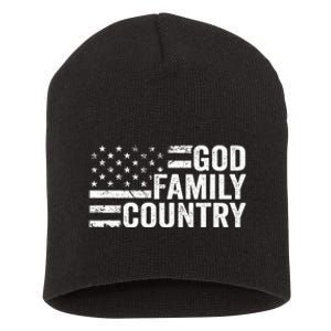 God Family Country Patriotic Christian American Flag Short Acrylic Beanie