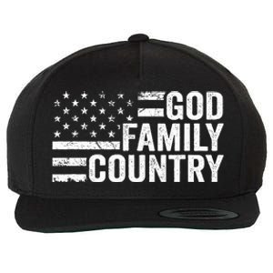 God Family Country Patriotic Christian American Flag Wool Snapback Cap