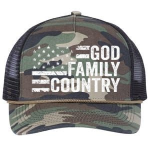 God Family Country Patriotic Christian American Flag Retro Rope Trucker Hat Cap