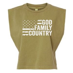 God Family Country Patriotic Christian American Flag Garment-Dyed Women's Muscle Tee