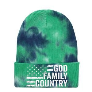 God Family Country Patriotic Christian American Flag Tie Dye 12in Knit Beanie