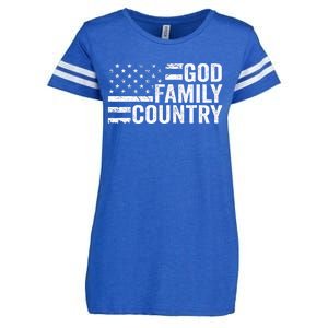 God Family Country Patriotic Christian American Flag Enza Ladies Jersey Football T-Shirt