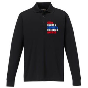 God Family Country Freedom Patriotic Holiday Great Gift Performance Long Sleeve Polo