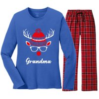 Grandma Funny Christmas Reindeer Face Family Matching Gift Women's Long Sleeve Flannel Pajama Set 