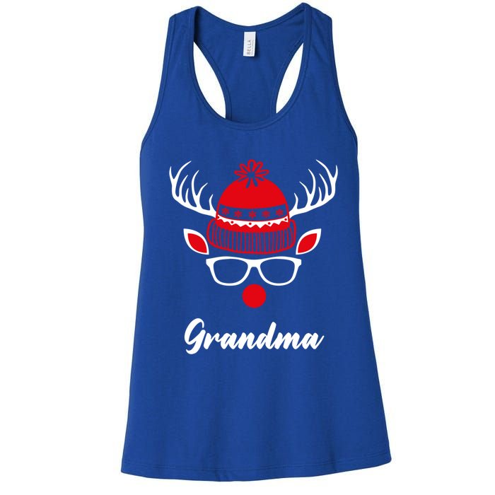 Grandma Funny Christmas Reindeer Face Family Matching Gift Women's Racerback Tank