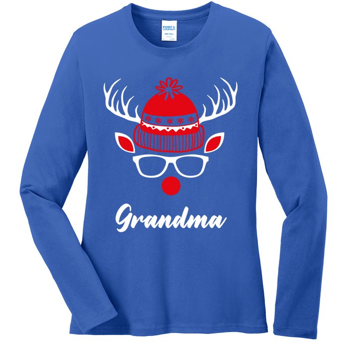 Grandma Funny Christmas Reindeer Face Family Matching Gift Ladies Long Sleeve Shirt