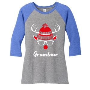 Grandma Funny Christmas Reindeer Face Family Matching Gift Women's Tri-Blend 3/4-Sleeve Raglan Shirt