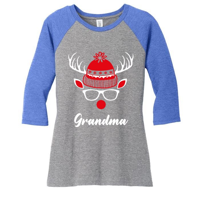 Grandma Funny Christmas Reindeer Face Family Matching Gift Women's Tri-Blend 3/4-Sleeve Raglan Shirt