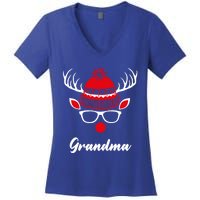 Grandma Funny Christmas Reindeer Face Family Matching Gift Women's V-Neck T-Shirt