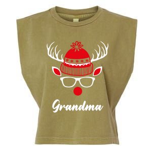 Grandma Funny Christmas Reindeer Face Family Matching Gift Garment-Dyed Women's Muscle Tee