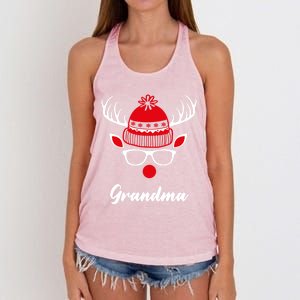 Grandma Funny Christmas Reindeer Face Family Matching Gift Women's Knotted Racerback Tank