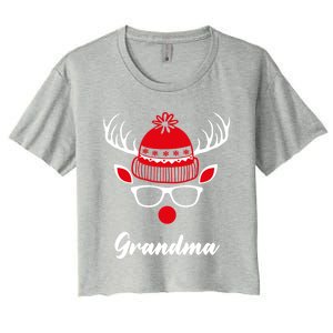 Grandma Funny Christmas Reindeer Face Family Matching Gift Women's Crop Top Tee