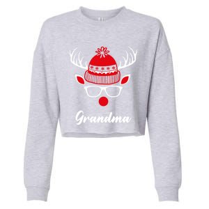 Grandma Funny Christmas Reindeer Face Family Matching Gift Cropped Pullover Crew