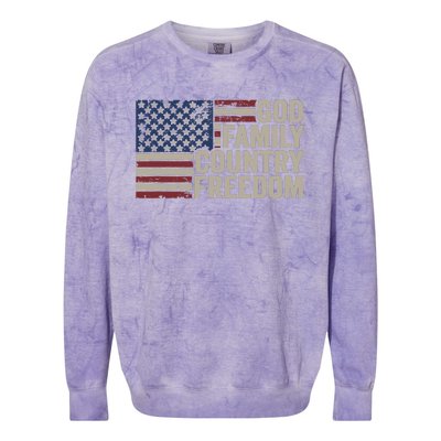 God Family Country Freedom 4th July USA Flag Christian Colorblast Crewneck Sweatshirt