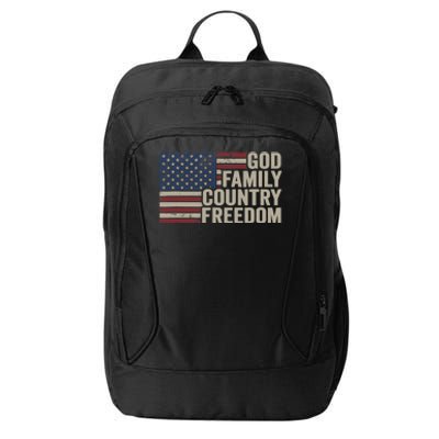 God Family Country Freedom 4th July USA Flag Christian City Backpack