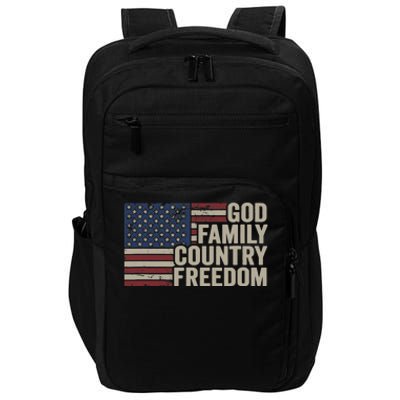 God Family Country Freedom 4th July USA Flag Christian Impact Tech Backpack