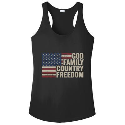 God Family Country Freedom 4th July USA Flag Christian Ladies PosiCharge Competitor Racerback Tank