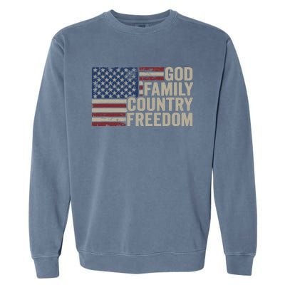 God Family Country Freedom 4th July USA Flag Christian Garment-Dyed Sweatshirt