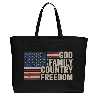 God Family Country Freedom 4th July USA Flag Christian Cotton Canvas Jumbo Tote