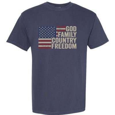 God Family Country Freedom 4th July USA Flag Christian Garment-Dyed Heavyweight T-Shirt